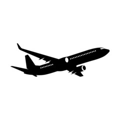 Silhouette black airplane isolated on the white background
