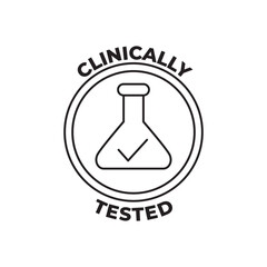 Clinically tested label, clinically approved label icon in black line style icon, style isolated on white background