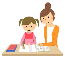 勉強を教えてもらう女の子