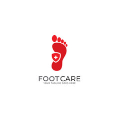 Foot care logo, Vector of footprints with symbol of health and clinic. health and care logo template