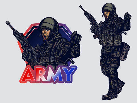army soldier holding gun, black uniform clip art preview