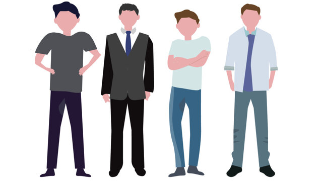 Set of vector illustrations of man.  People standing in different poses. Business suit and casual shirt styles.