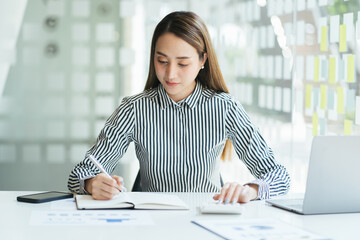 Female busy with papers on workplace, documents and problem projects, day in hurry