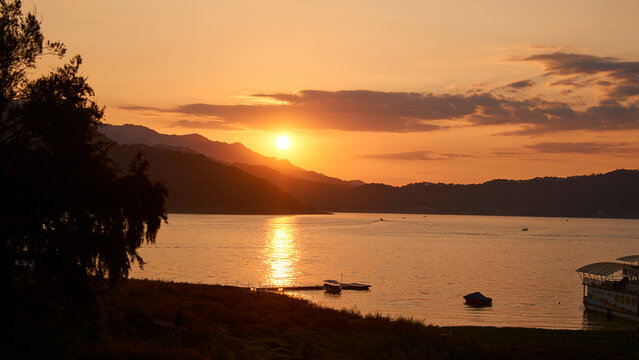 Beautiful sunset on the lake of Valle de Bravo, Mexico
