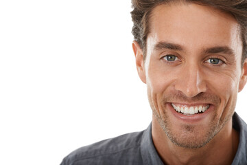 Obraz premium Hes so charismatic. Portrait of a handsome young man smiling against a white background.