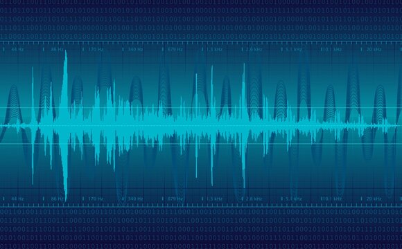 Vector Illustration Of A Abstract Blue Audio Sound Wave Concept Background.