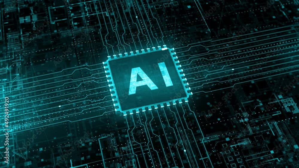 Poster artificial intelligence ai on circuit board. future technology concept visualization. big data trans