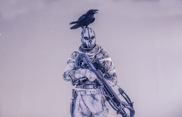 fighter with a crossbow and a raven