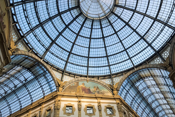 Architectural detail of the Galleria Vittorio Emanuele II in the city of Milan, Italy's oldest active shopping gallery and a major landmark, located at the Piazza del Duomo  (Cathedral Square)