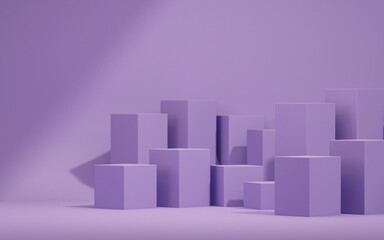 Abstract 3d render, purple geometric background design with cubes. Minimalist blank scene with squares, modern graphic design.
