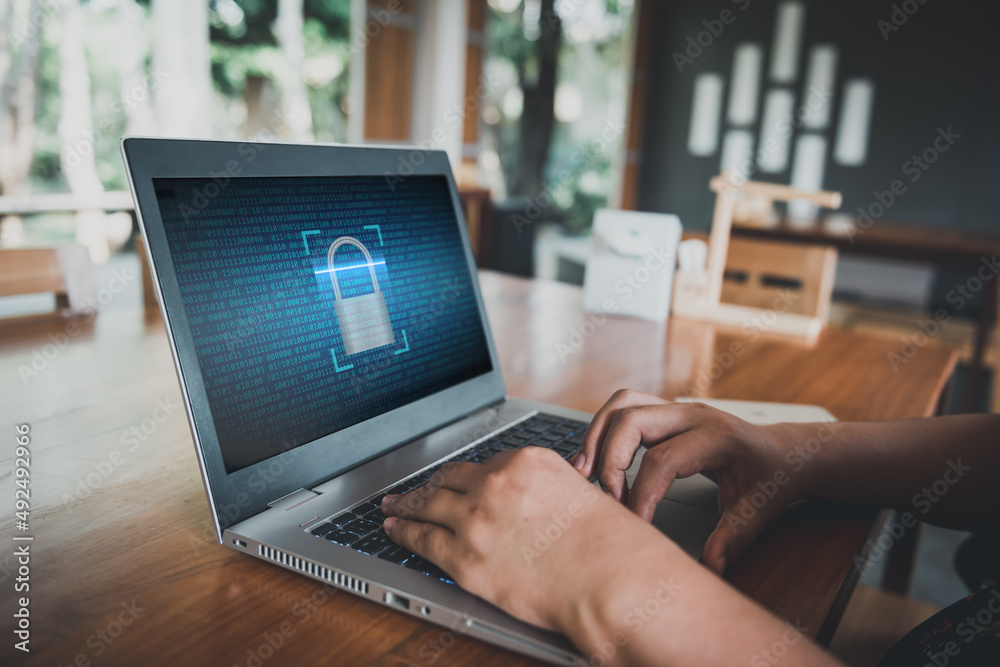 Poster technology internet cyber secure for database privacy, security laptop network protection for access