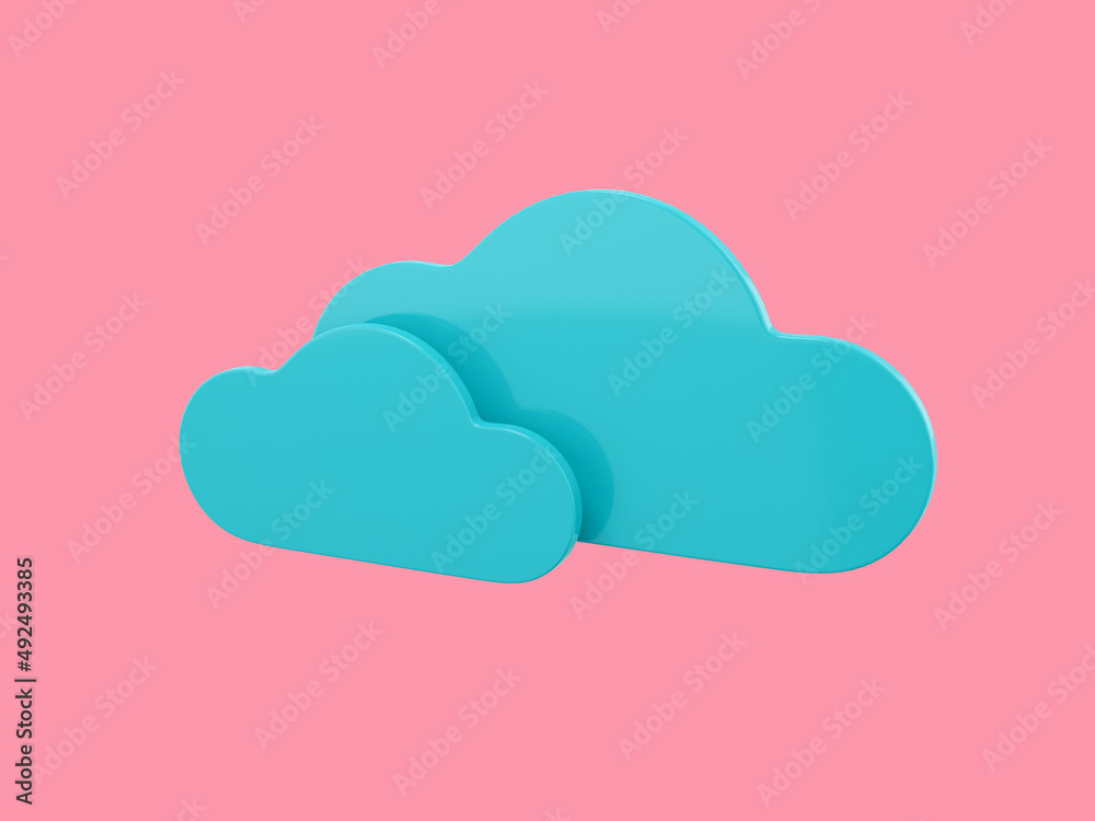 Poster two blue clouds single color on a pink monochrome background. minimalistic design object. 3d renderi