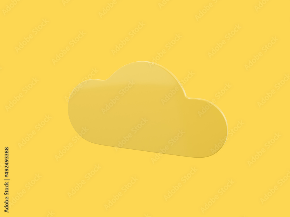 Poster yellow one color cloud half view on yellow flat background. minimalistic design object. 3d rendering