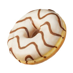 White donut with brown strips isolated on white.