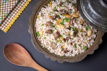 Traditional Turkish food; Almond Stuffed Pilaf (Turkish name; İc pilavi)