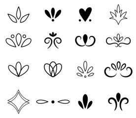 Collection of Ornate frame elements isolated on white. Line filigree decor. Ornament scroll swirls element. Simple cute text divider for wedding Invitation.