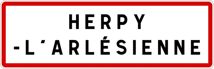 Panneau entrée ville agglomération Herpy-l'Arlésienne / Town entrance sign Herpy-l'Arlésienne