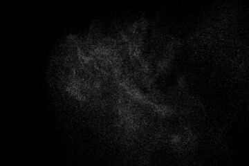 Distressed white grainy texture. Dust overlay textured. Grain noise particles. Snow effect. Rusted black background. Vector illustration, EPS 10.   