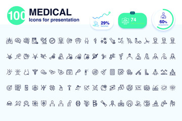 Medical mobile and web icon vector 100 pack