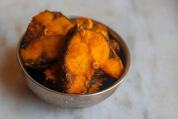 selective focus of fried fish. 