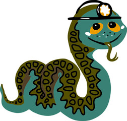 Cartoon worm or snake-caver with a flashlight on his head.