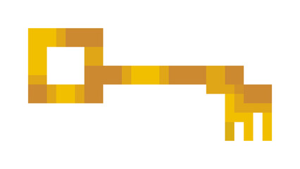 Pixel art: a simple yellow golden key, with some shadows or rust.
