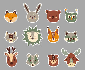 Cute faces of forest animals. Printable Stickers for Cricut.	
