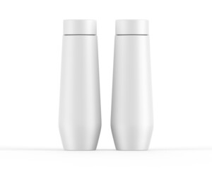 Plastic bottle set with cap for liquid soap, gel, lotion, cream, shampoo, bath foam and other cosmetics, 3d render illustration.