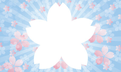 Obraz premium 春のイメージの桜のイラスト 集中線背景ブルー 桜吹雪 花満開バックグラウンド