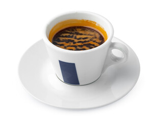 White cup of black coffee isolated on white background