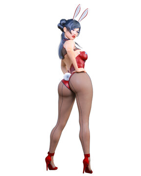 Bunny Girl.Sexy woman long legs. Swimsuit corset and shoes.