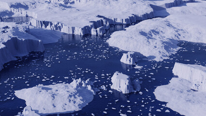 Fototapeta na wymiar frozen arctic sea with ice floes and icebergs, aerial view