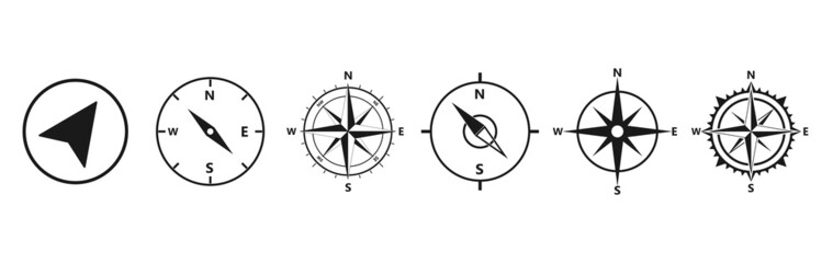 Compass icons set. Vector illustration.