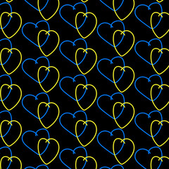 Pattern of national symbols of Ukraine, a pattern of hearts on a black background.