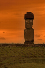 Moai statues in the Rano Raraku Volcano in Easter Island, Rapa Nui National Park, Chile