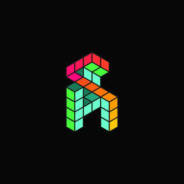 Abstract geometric decorative cubes on black background