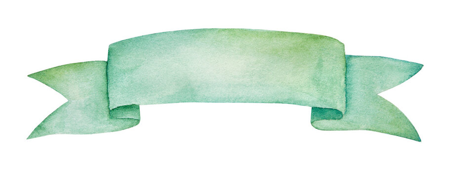 Green Watercolor ribbon banner with copy space. Cutout element for St. Patricks day design