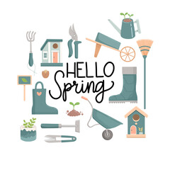 Spring set with lettering, flat design, vector