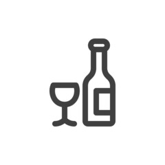 Wine bottle and glass line icon
