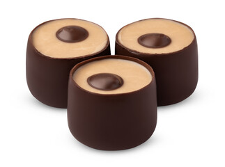 Chocolate candies praline isolated on white background