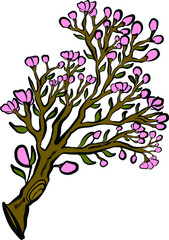 Branch of Cherry blossom on white.Vector illustration Sakura Flower,Nice Peach blossom isolated vector.Japanese floral.Branch of sakura flower vector for printing on background.