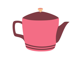 Pink cute teapot, vector flat illustration, isolated, cartoon.
