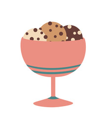 Bowl with ice cream or chocolate chip cookies, vector flat illustration, isolated, cartoon.