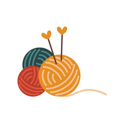 Colorful balls of yarn with knitting needles. Vector flat illustration, isolated, cartoon.