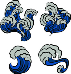 Obraz premium Japanese wave vector illustration for T-shirt.Traditional Chinese wave.Beautiful line art of nature for printing on shirt.Asian art for doodle and painting on background.
