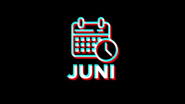 juni glitch animation.  isolated on black background.digital glitch effect. 4K video. cool effect.