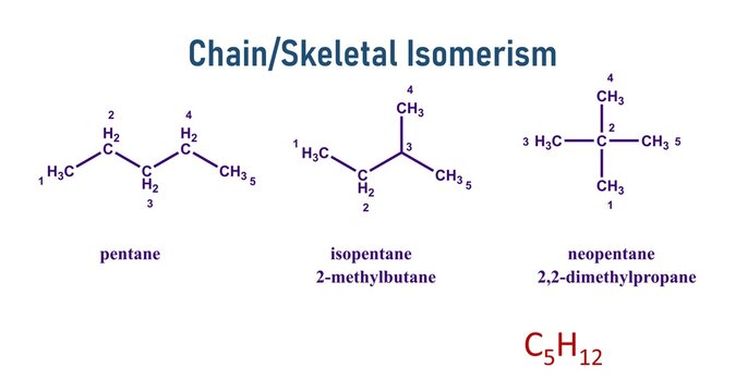 Chain Isomerism is also known as skeletal isomerism.
The components of these isomers display differently branched structures. chain isomers differ in the branching of carbon. propene and cyclopropane