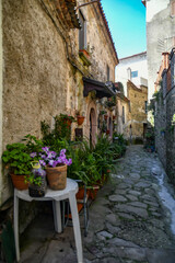A narrow street among the old stone houses of Rocca Cilento, town in Salerno province, Italy.