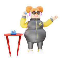 3D Funny Girl Cartoon Character speaking on a telephone