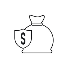 Bankcruptcy protection  money bag and shield icon design. vector illustration